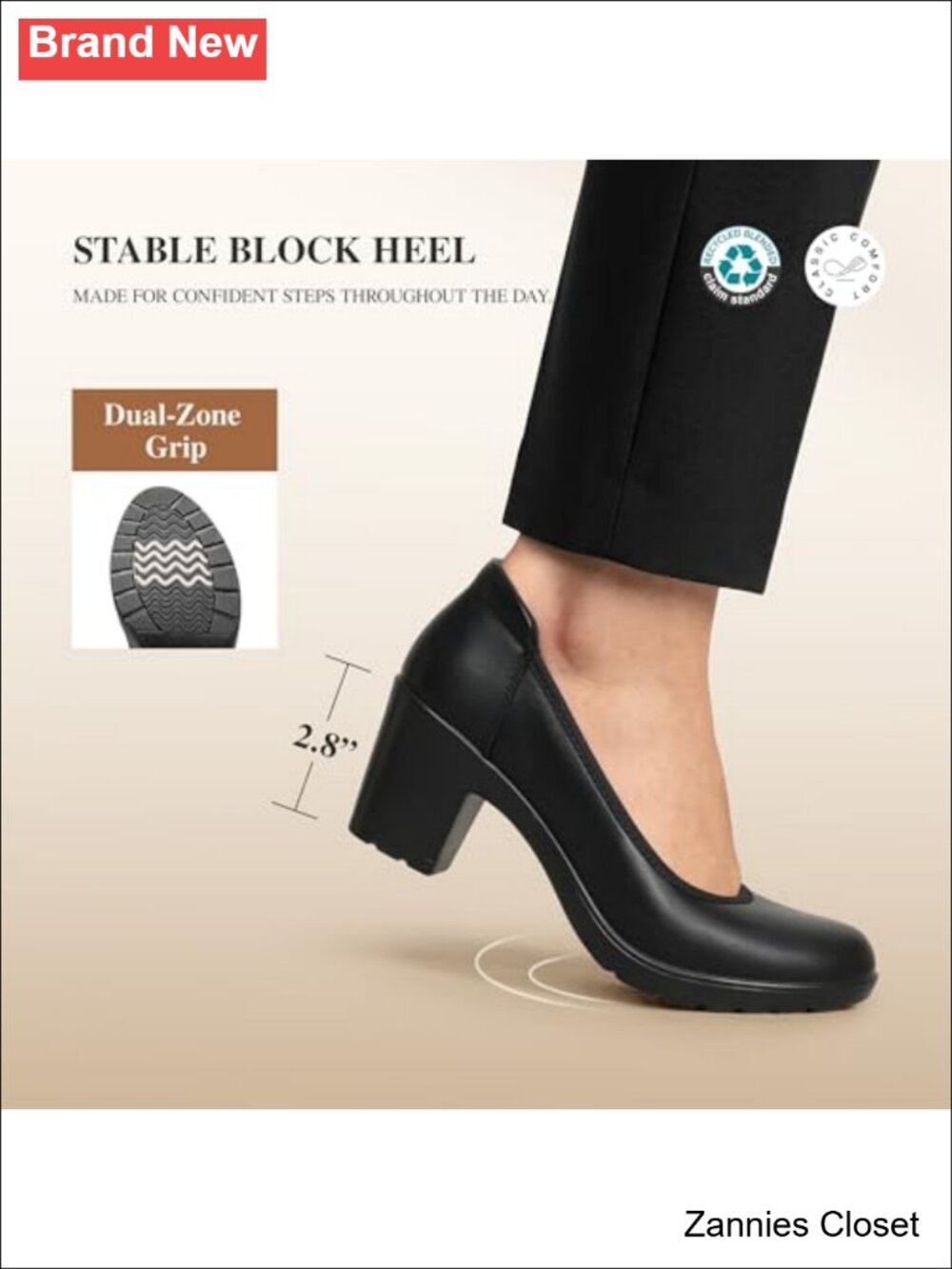 โจ DREAM PAIRS Women's Chunky Round Toe PU Leather Block Heel Pumps Work Dress - Picture 5 of 6